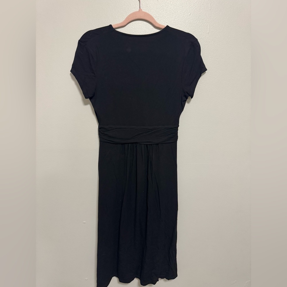 Boden Lola Dress Jersey Faux Wrap Knee Length Pockets Pleated Black - Picture 4 of 8
